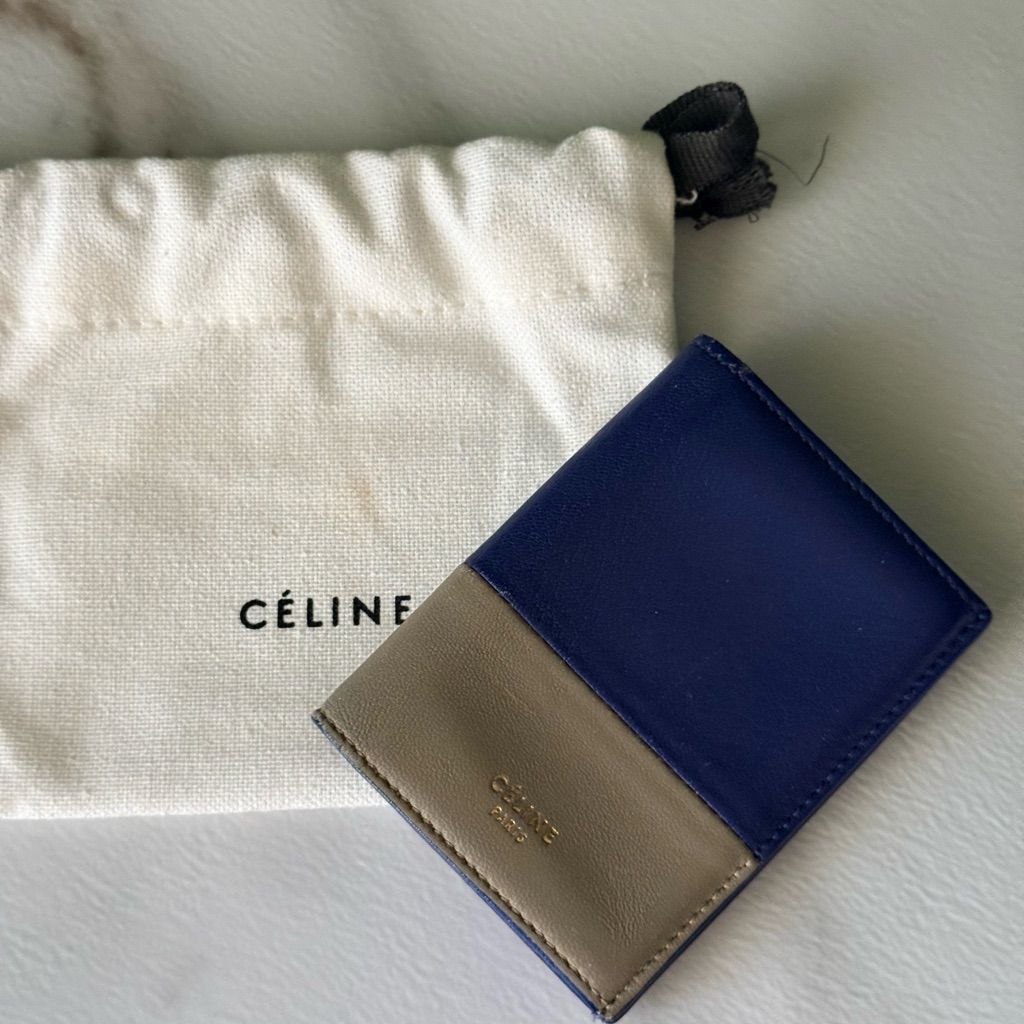 Celine Leather Card Case  Navy  Taupe Authentic
